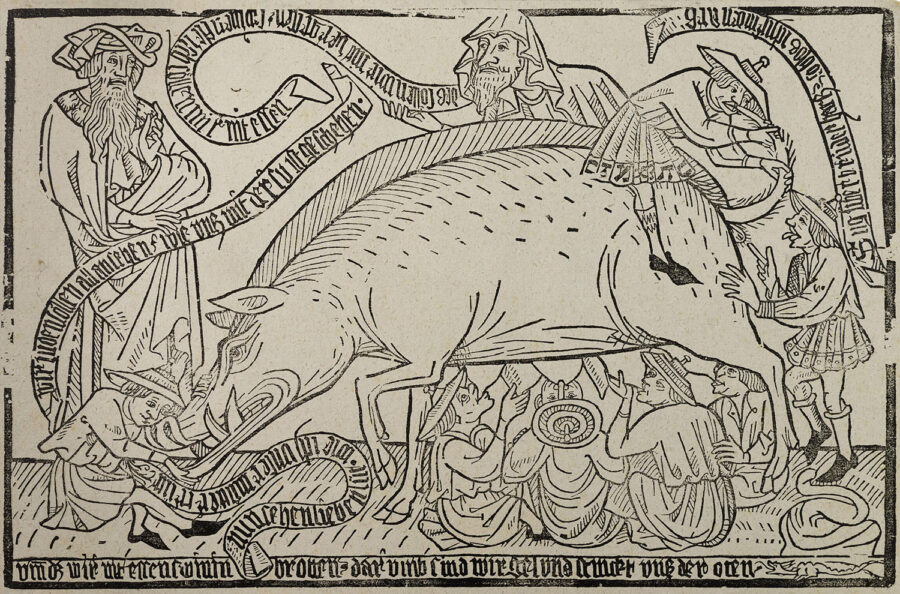 Judensau - Holzschnitt um 1470
