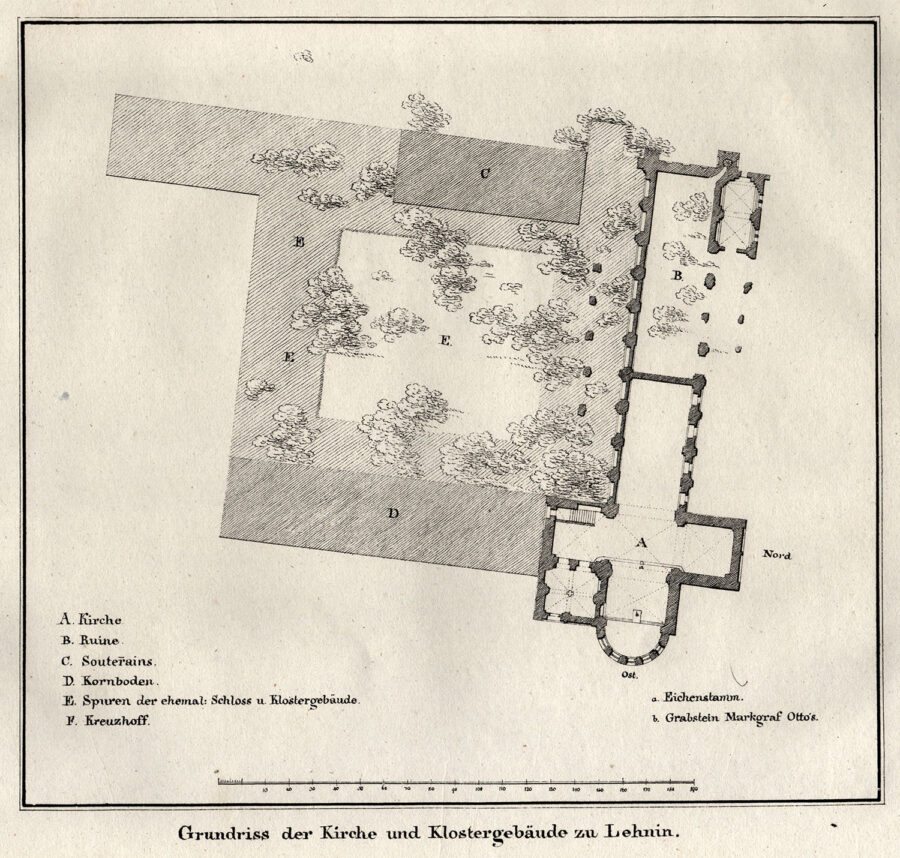Grundriss des Klosters Lehnin - Lithographie um 1830