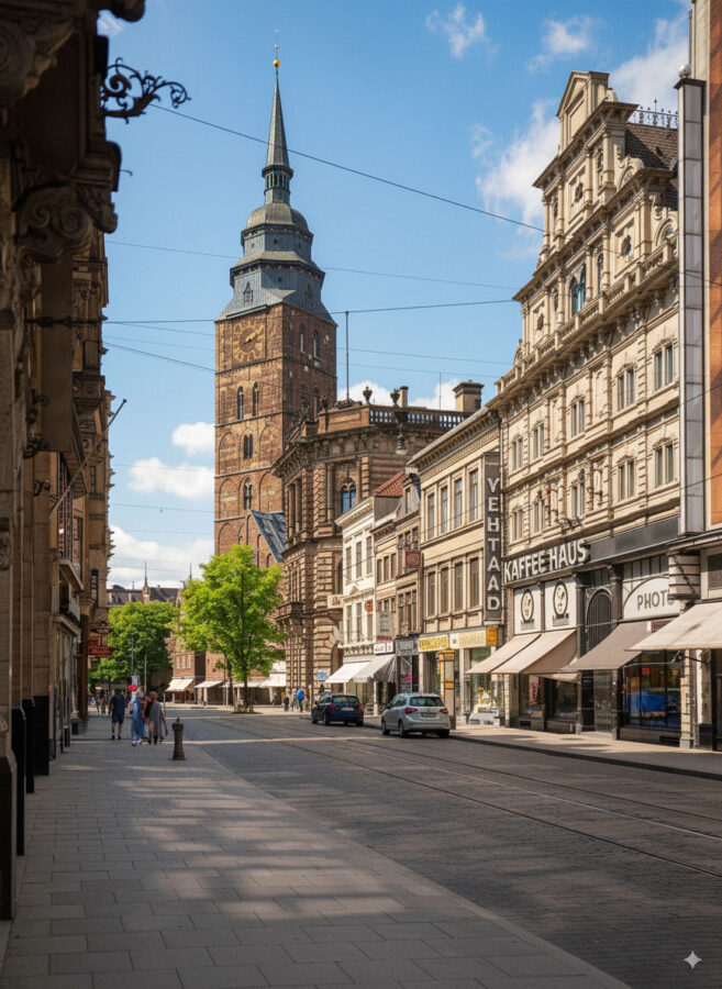 Bremen - Obernstraße mit St. Ansgarii (KI Gemini)
