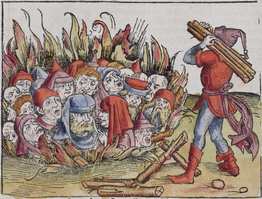 Verbrennung der Juden - Holzschnitt aus der Schedelschen Weltchronik, 1493